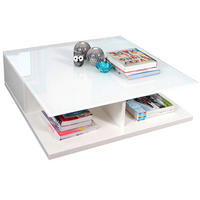 COUCHTISCH in Glas, Holzwerkstoff 100/100/36 cm  - Weiß Hochglanz/Weiß, Design, Glas/Holzwerkstoff (100/100/36cm) - Livetastic