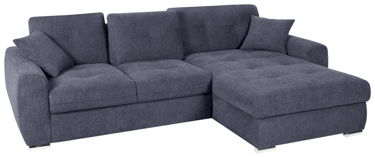 ECKSOFA in Mikrofaser Blau  - Chromfarben/Blau, Modern, Kunststoff/Textil (276/193cm) - Hom`in