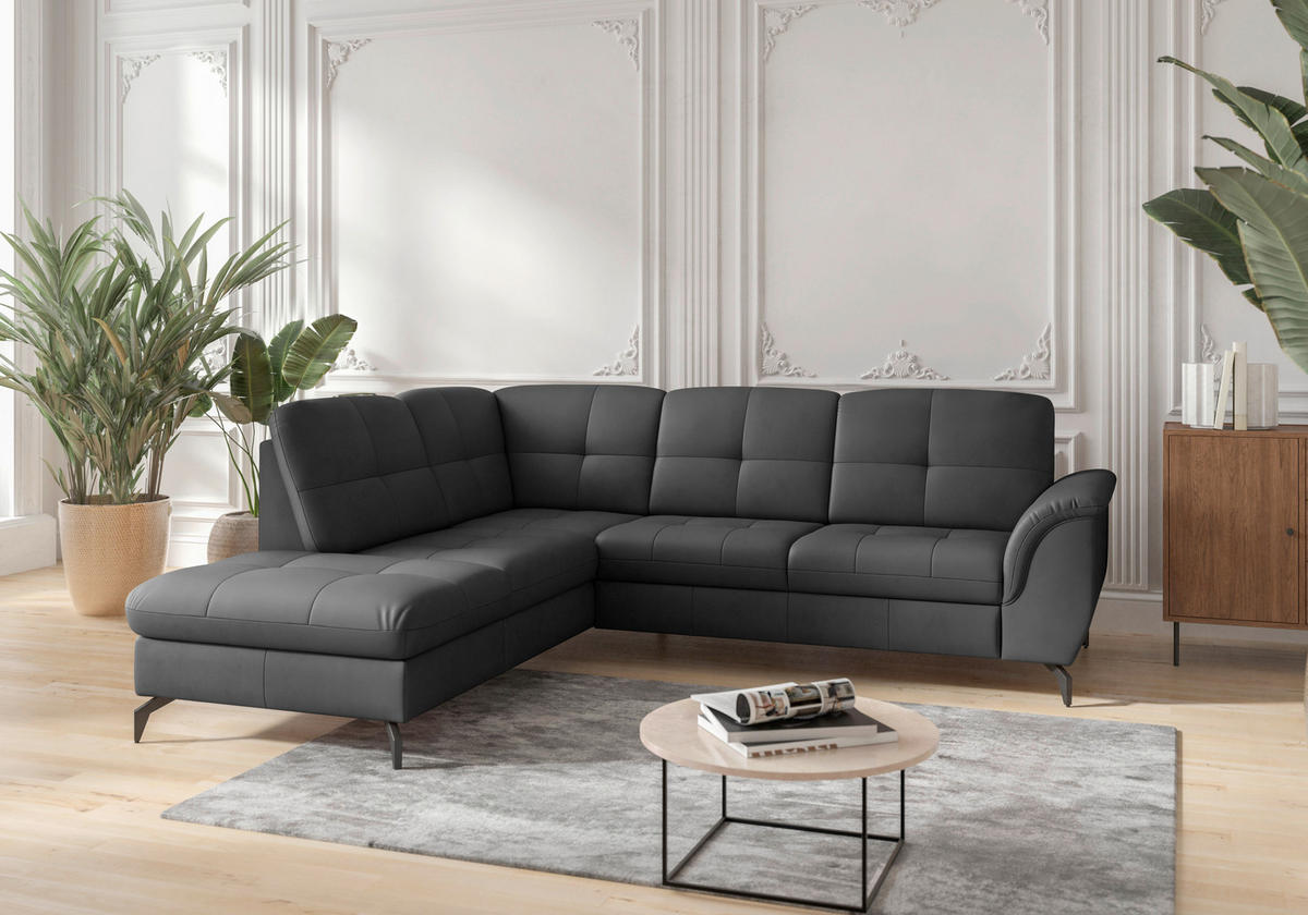 ECKSOFA in Vliesstoff Kombination Echtleder/Stoff Schwarz  212/244 cm  - Schwarz, MODERN, Leder/Textil (212/244cm) - Sit & More