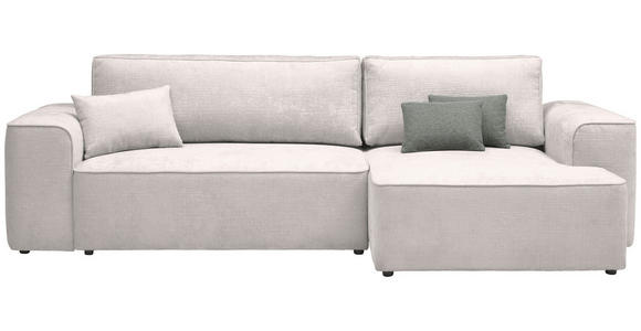 ECKSOFA Beige Plüsch Zierkissen, Bettkasten, Schlaffunktion, Rücken echt  - Beige/Blaugrau, Design, Kunststoff/Textil (288/152cm) - Xora