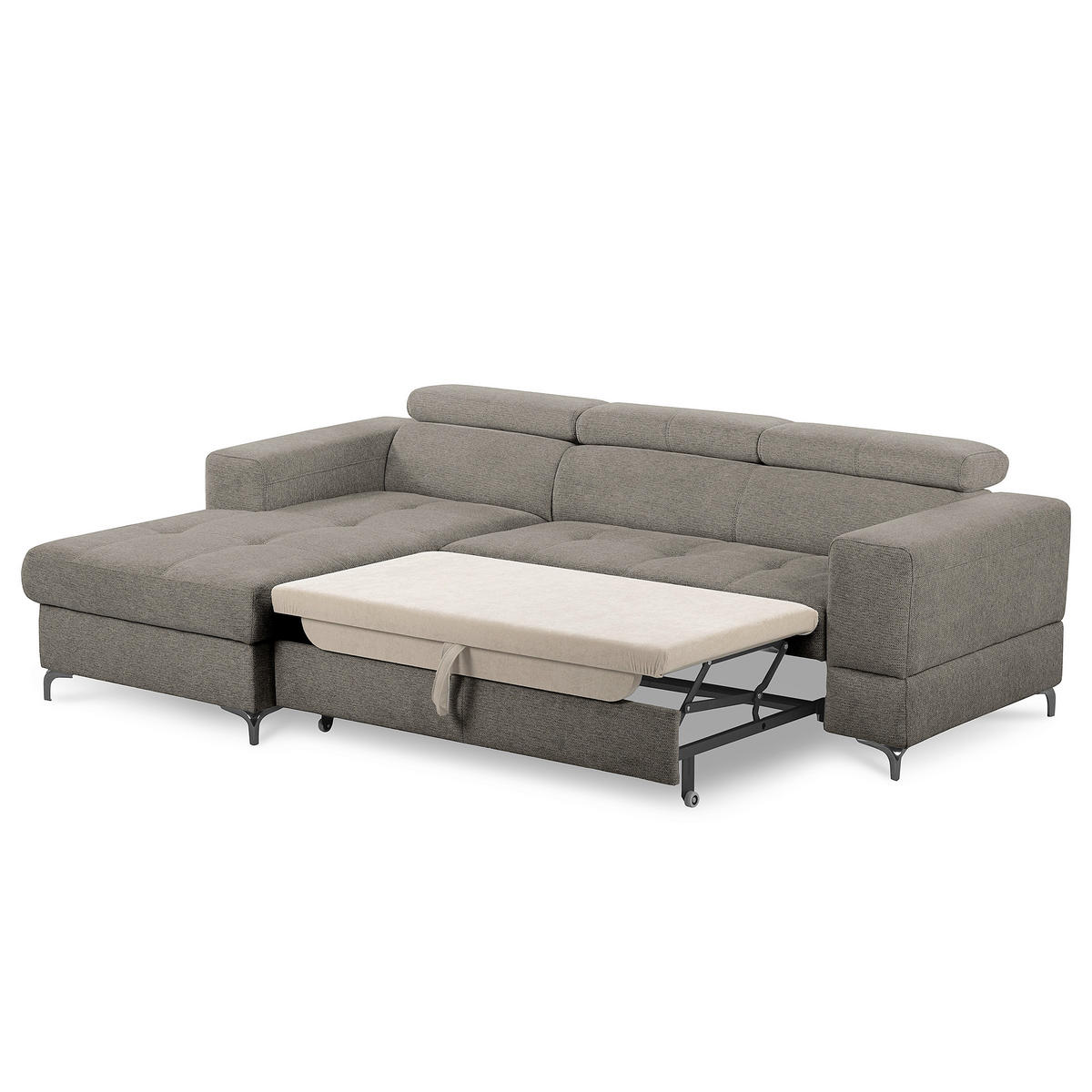 ECKSOFA TORINO Graphitfarben Chenille Bettkasten, Kopfteilverstellung  - Schwarzchrom/Graphitfarben, Design, Textil/Metall (173/247cm) - Livetastic