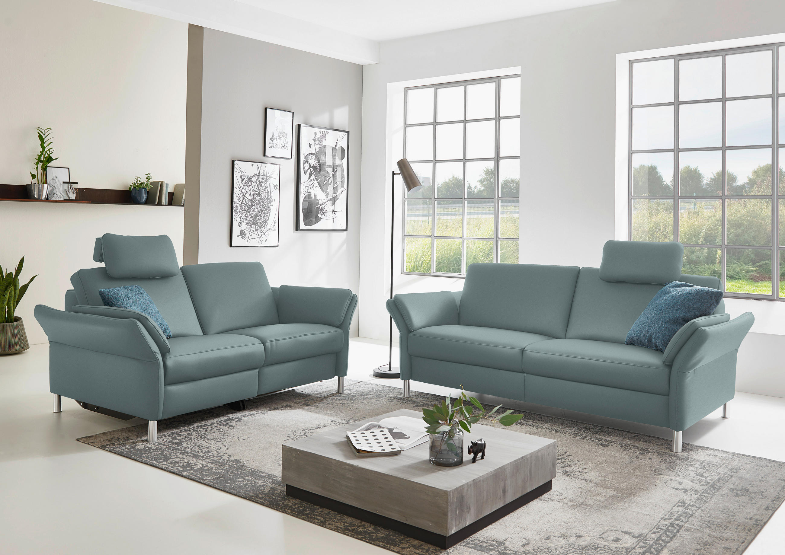 2,5-SITZER in Echtleder Blau - Blau/Alufarben, Design, Leder/Metall (164cm) - Dieter Knoll
