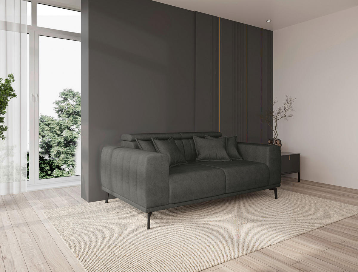 2-SITZER-SOFA  in Webstoff Dunkelgrau  - Dunkelgrau/Schwarz, KONVENTIONELL, Textil/Metall (200/80/113cm) - Carryhome