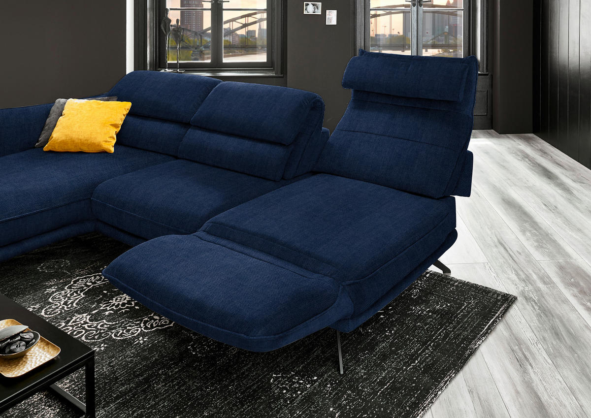 ECKSOFA in Velours Royalblau  - Royalblau/Schwarz, Design, Textil/Metall (153/283cm) - Valdera