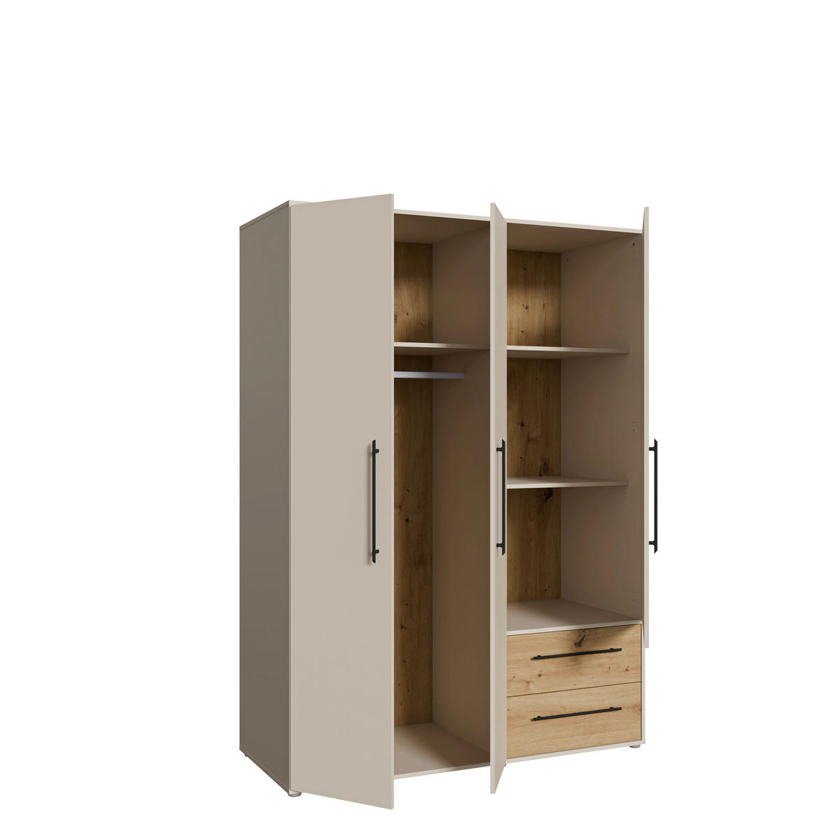 KLEIDERSCHRANK 144/200/59 cm,  in Sandfarben, Eiche Artisan, 3 Tür(en)  - Sandfarben/Schwarz, KONVENTIONELL, Holzwerkstoff/Kunststoff (144/200/59cm) - Milino