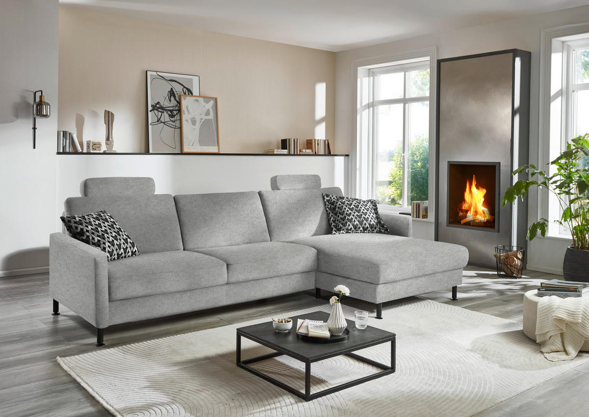 ECKSOFA  in Chenille, Flachgewebe Greige  316/175 cm  - Greige/Schwarz, Design, Textil/Metall (316/175cm) - Dieter Knoll