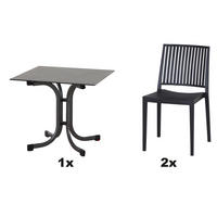 GARTENGARNITUR 3-teilig Stahl  - Anthrazit, Basics, Kunststoff/Metall (57/80/56cm) - Siena Garden