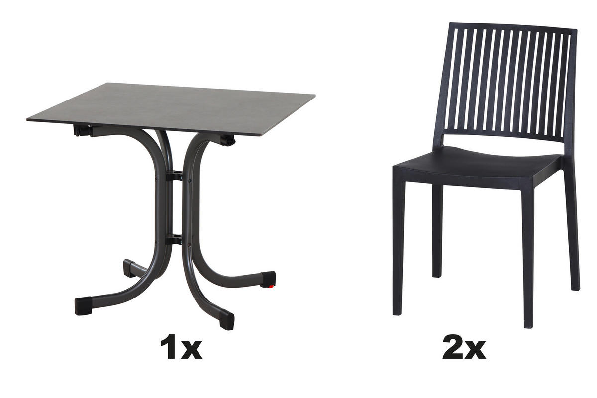 GARTENGARNITUR 3-teilig Stahl  - Anthrazit, Basics, Kunststoff/Metall (57/80/56cm) - Siena Garden