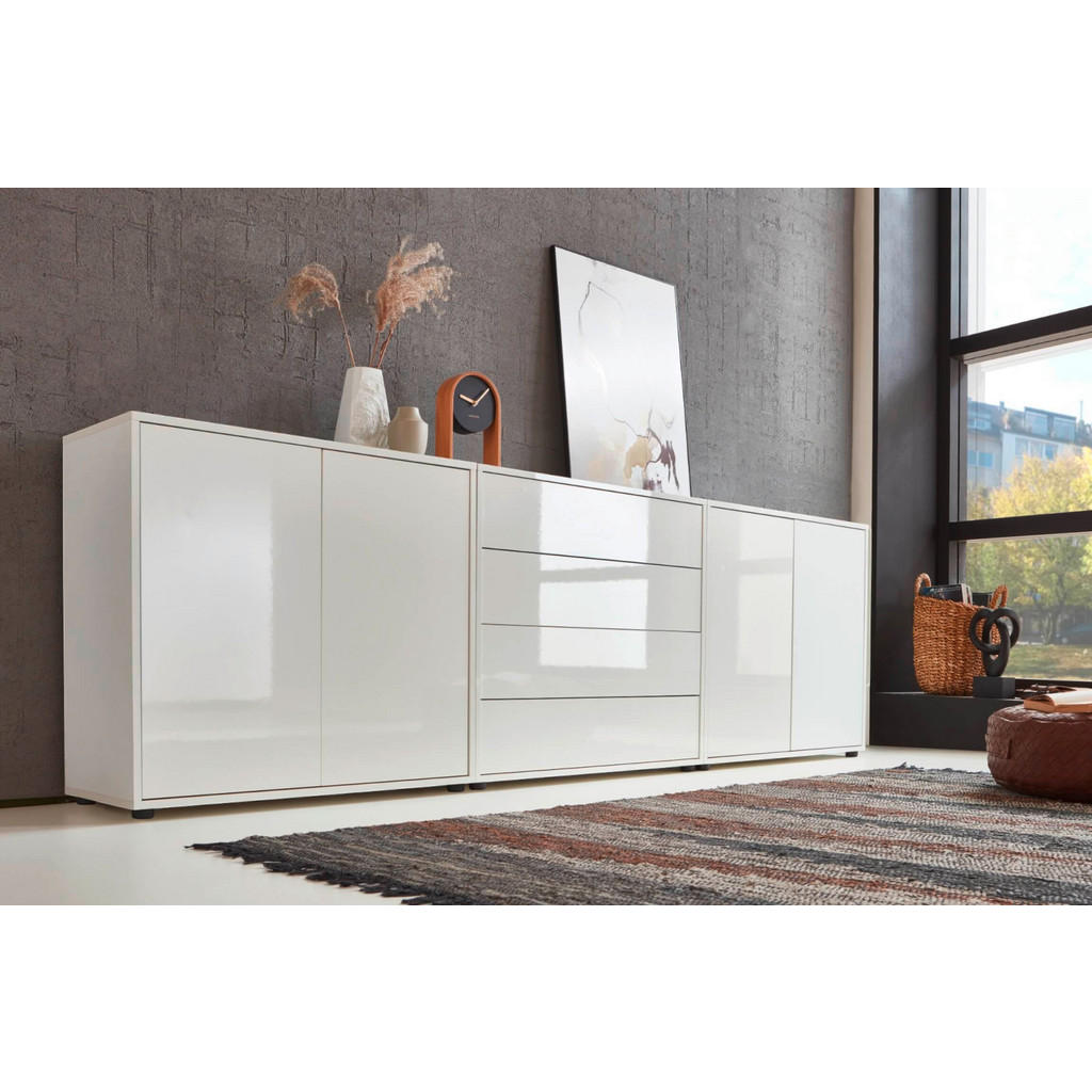 Thumbnail - Mid.you Sideboard Mailand Set 5, Weiß, Weiß Hochglanz, Holzwerkstoff, 6 Fächer, 4 Schublade(n) Schubladen, 237x73x33 cm,...