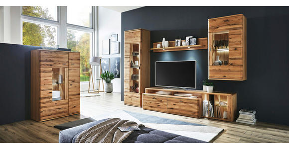WOHNWAND Buche furniert, massiv Buchefarben - Edelstahlfarben/Buchefarben, KONVENTIONELL, Glas/Holz (301/208/52cm) - Cantus