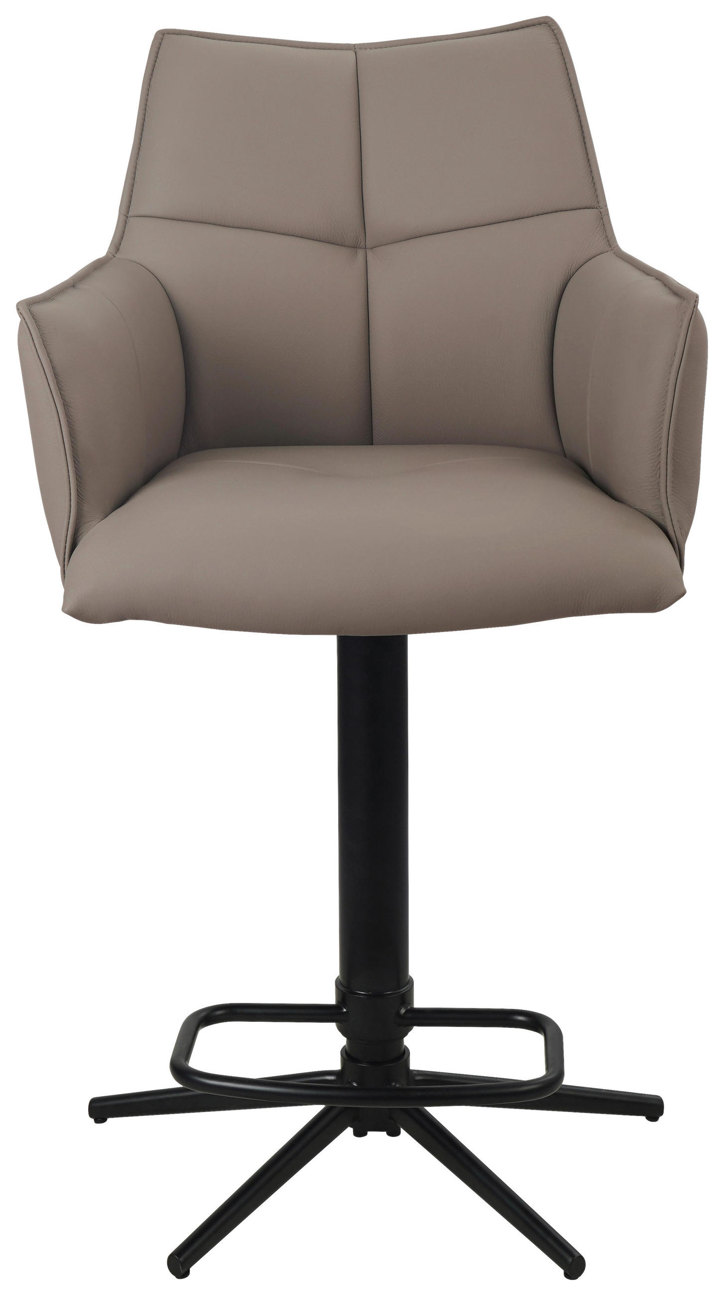 BARHOCKER Echtleder Grau, Schwarz Eisen Sitzfläche 360° drehbar  - Taupe/Schwarz, Design, Leder/Metall (54/96-121/56cm) - Novel