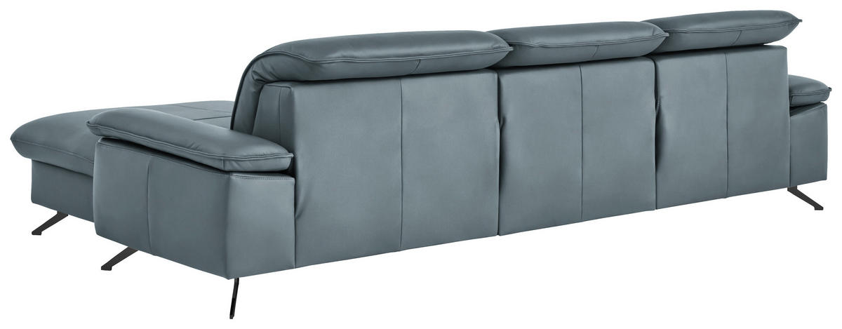 ECKSOFA  Echtleder Blaugrau  - Blaugrau/Schwarz, Design, Leder/Metall (307/169cm) - Beldomo Premium