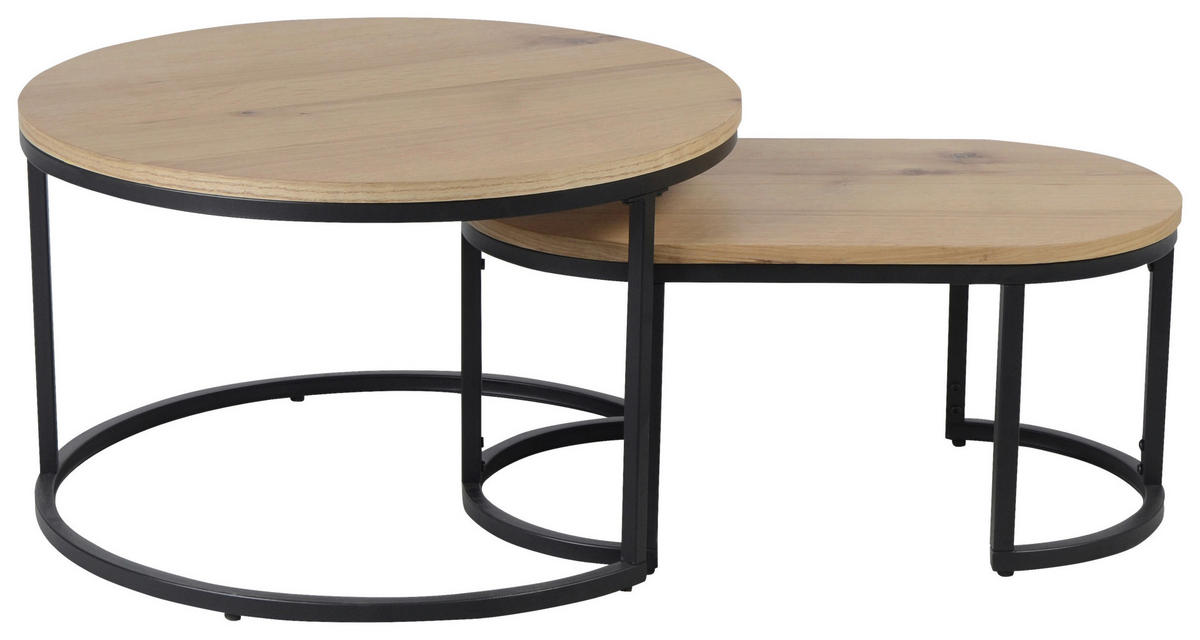 COUCHTISCHSET Holz, Metall, Holzwerkstoff 70/70/42 cm  - Eichefarben/Schwarz, Konventionell, Holz/Holzwerkstoff (70/70/42cm) - Stylife