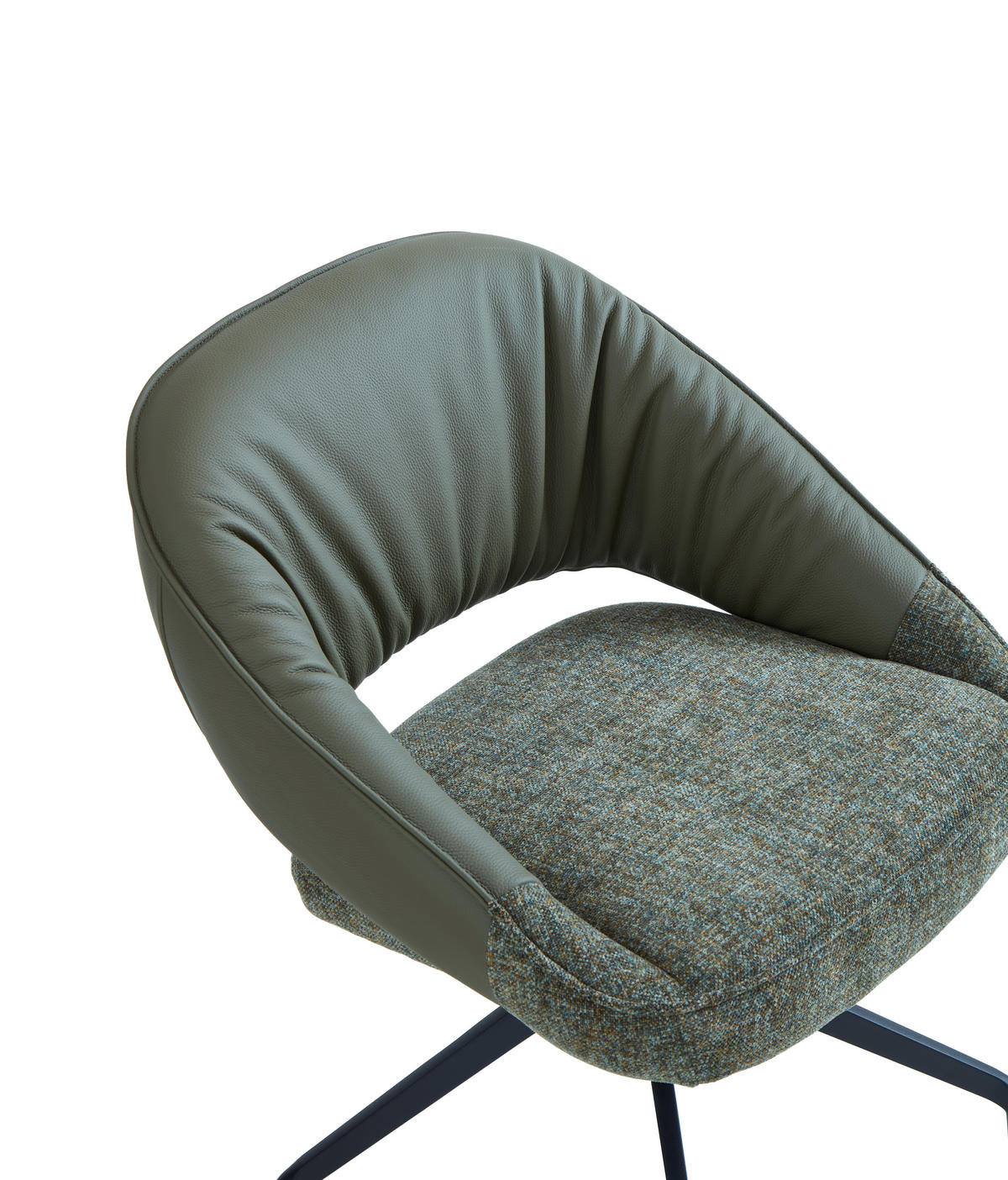 ARMLEHNSTUHL  Sitzfläche 360° drehbar, automatische Rückholfunktion Leinenoptik Echtleder  Grün, Schwarz  - Schwarz/Grün, Design, Leder/Textil (60/81/63.5cm) - Dieter Knoll