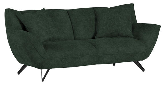 3-SITZER-SOFA in Samt Dunkelgrün  - Dunkelgrün/Schwarz, Design, Textil/Metall (203/90/95cm) - Carryhome