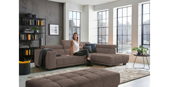 ECKSOFA in Mikrofaser Hellbraun  301/207 cm  - Hellbraun/Schwarz, Design, Textil/Metall (301/207cm) - Xora