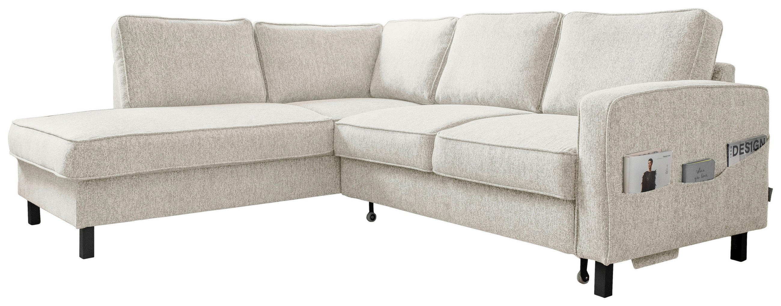 ECKSOFA in Struktur Beige  198/233 cm  - Beige/Schwarz, Holz/Textil (198/233cm) - MID.YOU