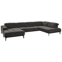 WOHNLANDSCHAFT Velours Grau  - Schwarz/Grau, Design, Textil/Metall (195/383/219cm) - Beldomo Style