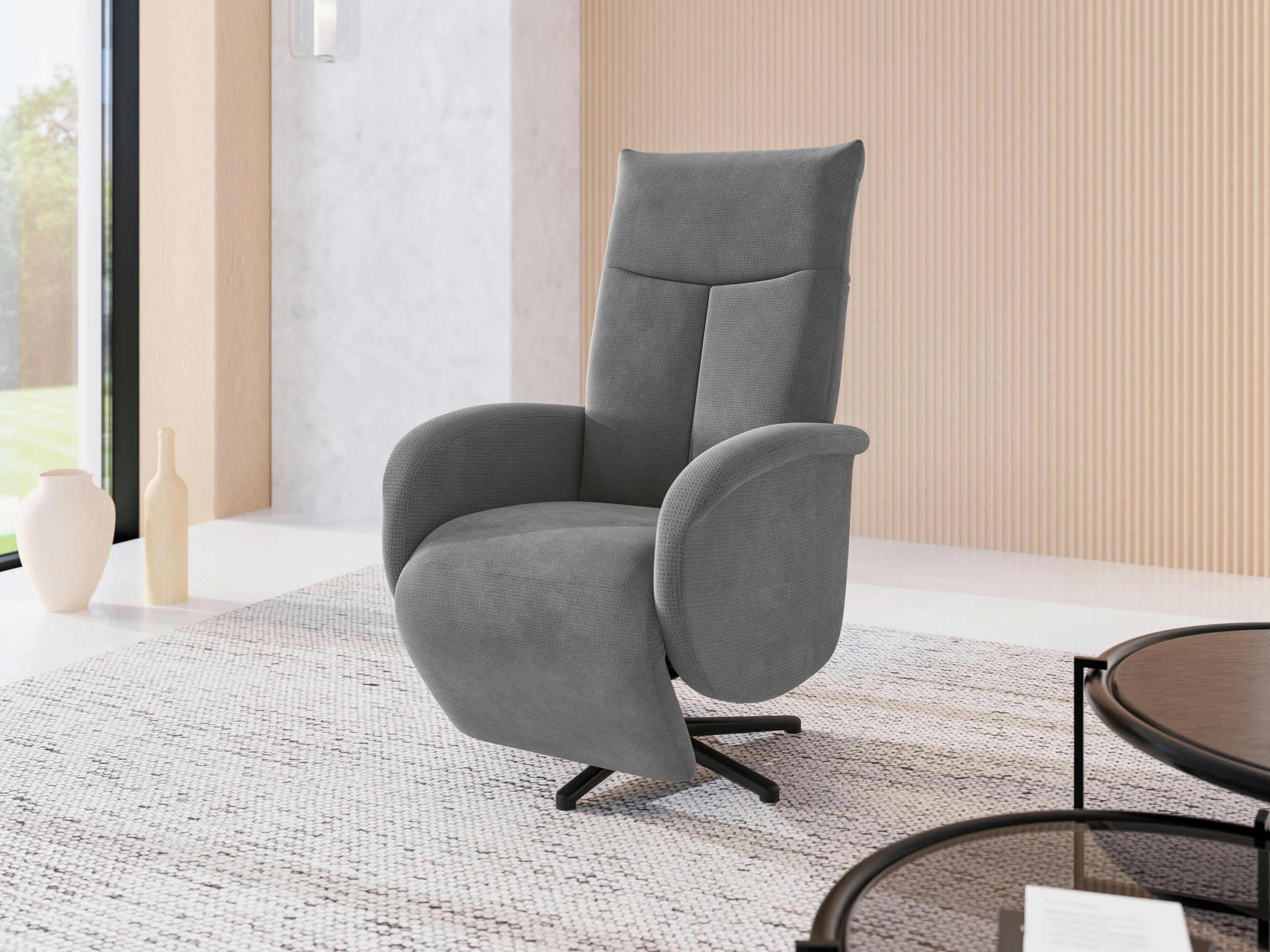 RELAXSESSEL GLENDALE E Flachgewebe Kopfteilverstellung, Rücken echt    - Schwarz/Grau, KONVENTIONELL, Textil/Metall (75/112/82cm) - Sit & More