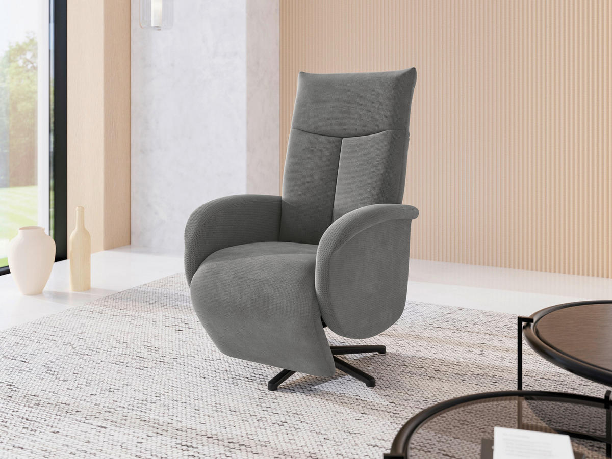 RELAXSESSEL GLENDALE E Flachgewebe Kopfteilverstellung, Rücken echt    - Schwarz/Grau, KONVENTIONELL, Textil/Metall (75/112/82cm) - Sit & More