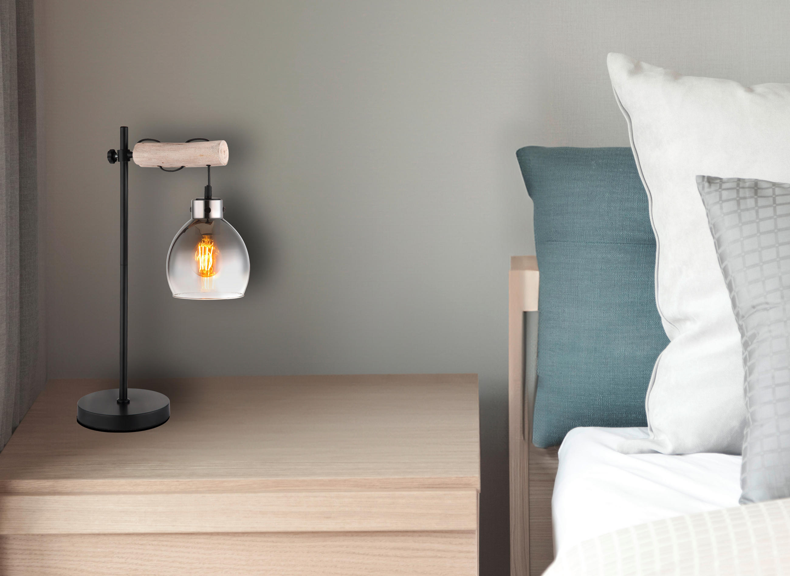 BORDSLAMPA 33/18/55 cm   - svart/naturfärgad, Natur, metall/trä (33/18/55cm) - Globo