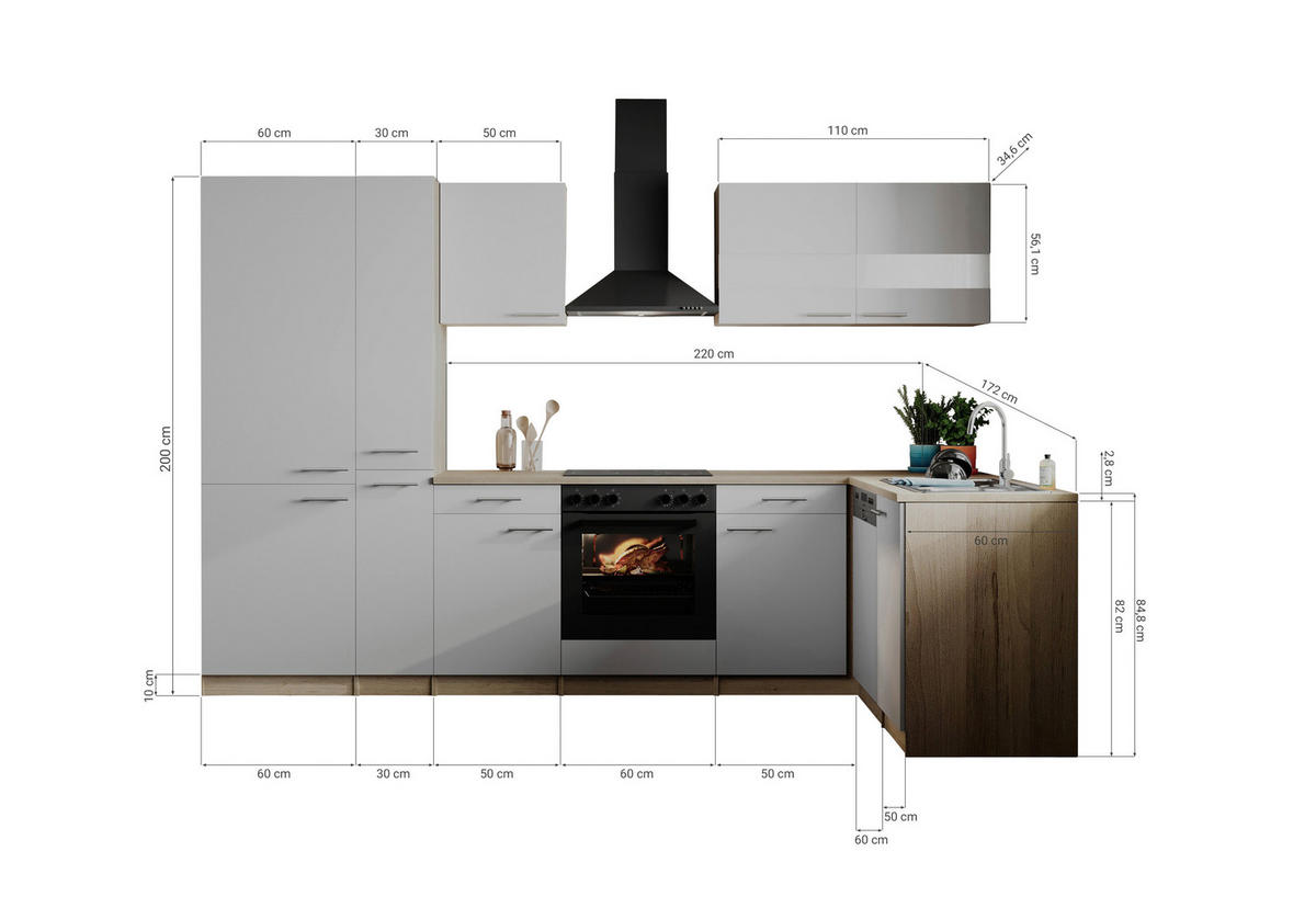 HÖRNKÖK 310/172 cm  i svart  - stålfärgad/svart, Basics, metall/trämaterial (310/172cm) - Respekta