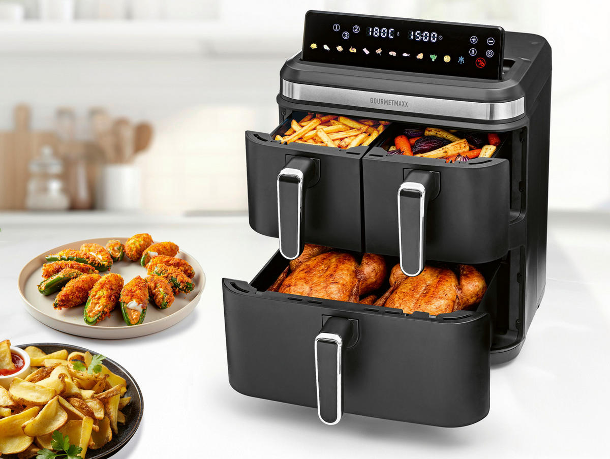 HEIßLUFTFRITTEUSE GOURMETmaxx 17 L  - Edelstahlfarben/Schwarz, MODERN, Kunststoff/Metall (37,7/37,5/43cm) - GOURMETMAXX