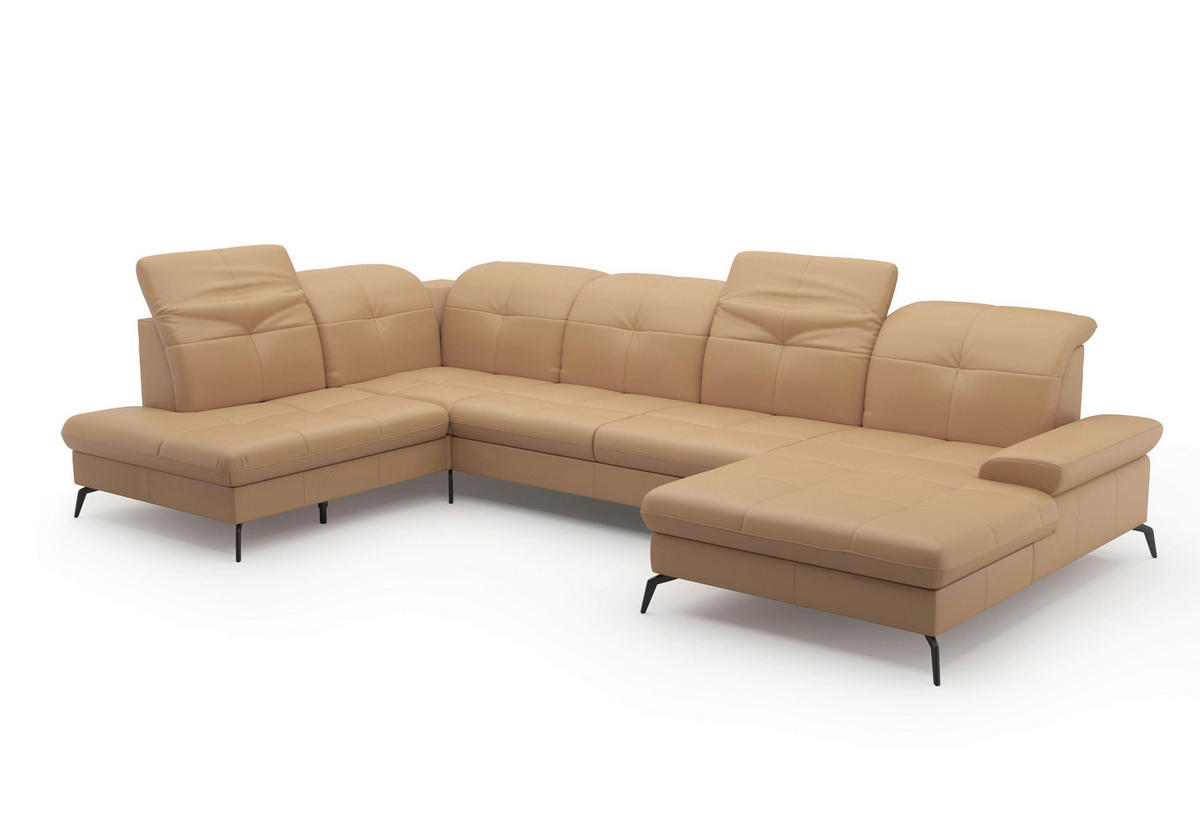 WOHNLANDSCHAFT in Echtleder Cappuccino  - Schwarz/Cappuccino, Konventionell, Leder/Metall (231/357/185cm) - Sit & More