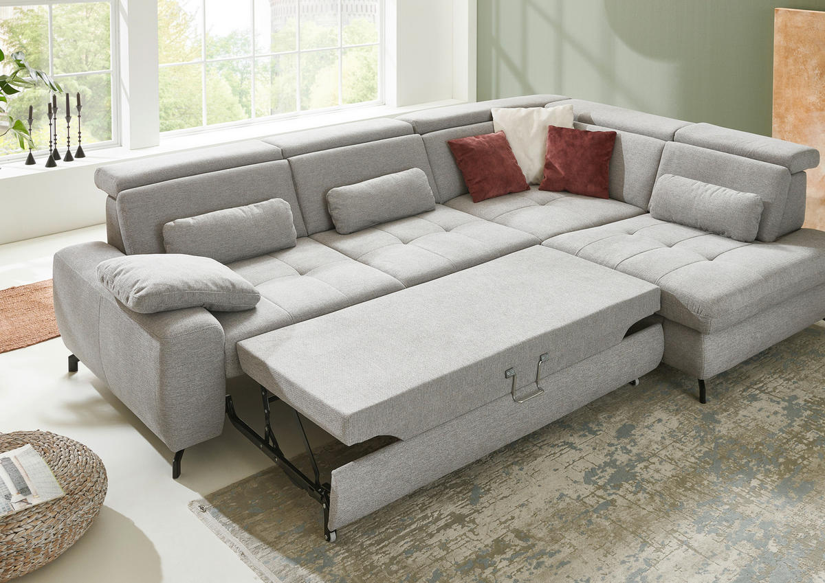 ECKSOFA in Chenille Ecru  - Ecru/Schwarz, Design, Textil/Metall (220/310cm) - Beldomo Style