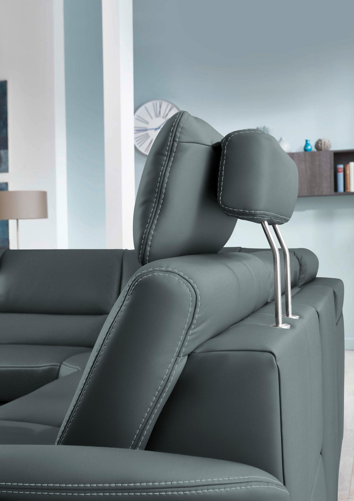 ECKSOFA in Echtleder Blaugrau  - Beige/Blaugrau, Design, Leder/Metall (249/288cm) - Beldomo Premium