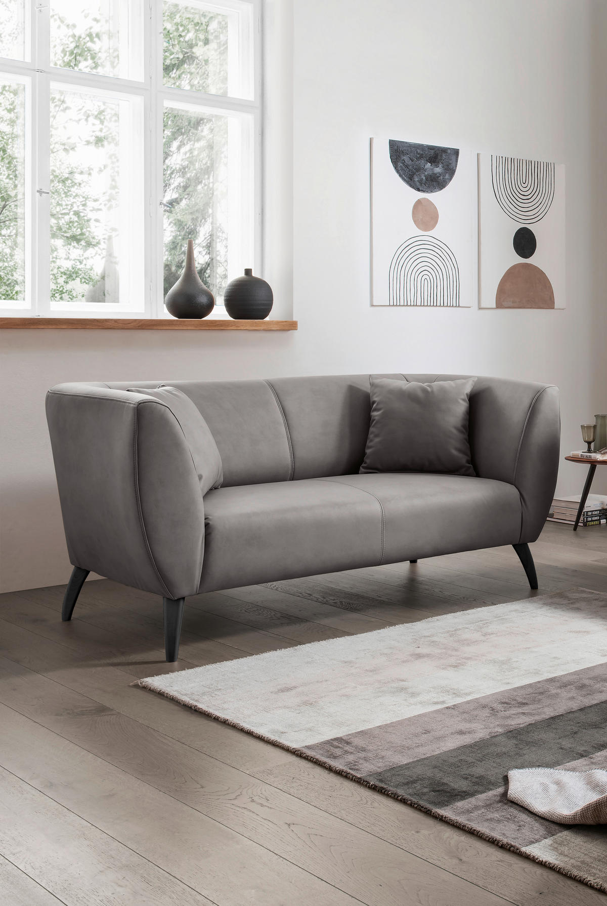 2-SITZER-SOFA Lederlook Anthrazit  - Anthrazit/Schwarz, MODERN, Holz/Textil (172/83/88cm) - Livetastic