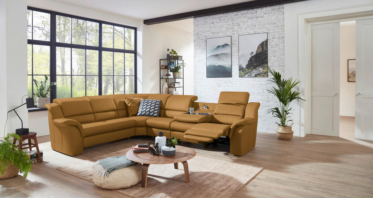 ECKSOFA  in Echtleder Senfgelb  260/324 cm  - Senfgelb/Schwarz, KONVENTIONELL, Leder/Kunststoff (260/324cm) - Cantus