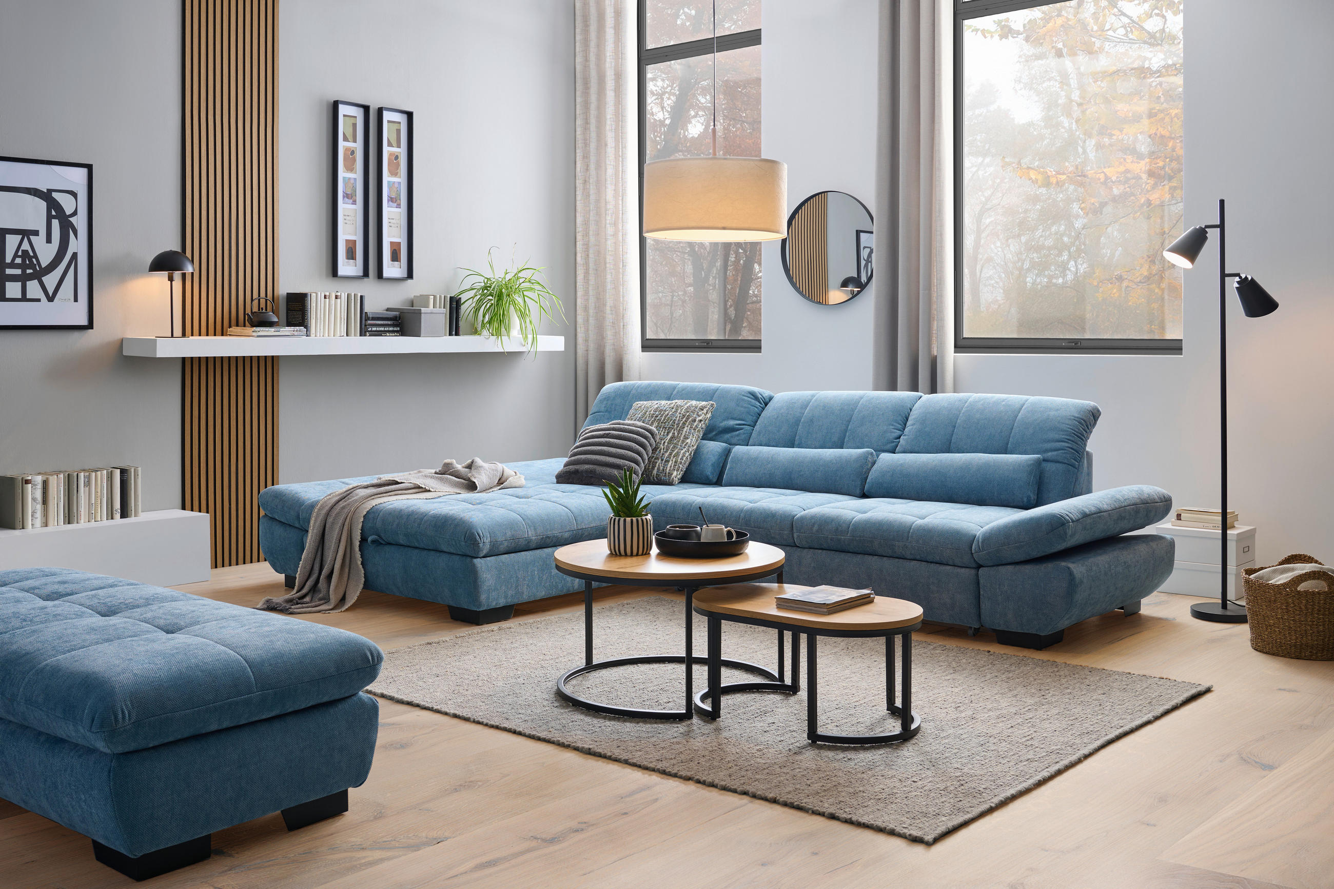 ROHOVÁ SEDACIA SÚPRAVA, textil, pastelová modrá - čierna/pastelová modrá, Design, kov/textil (204/341cm) - Xora