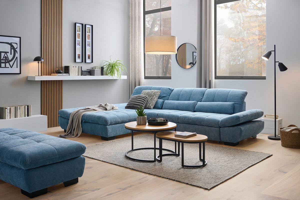 ROHOVÁ SEDACIA SÚPRAVA, textil, pastelová modrá - čierna/pastelová modrá, Design, kov/textil (204/341cm) - Xora