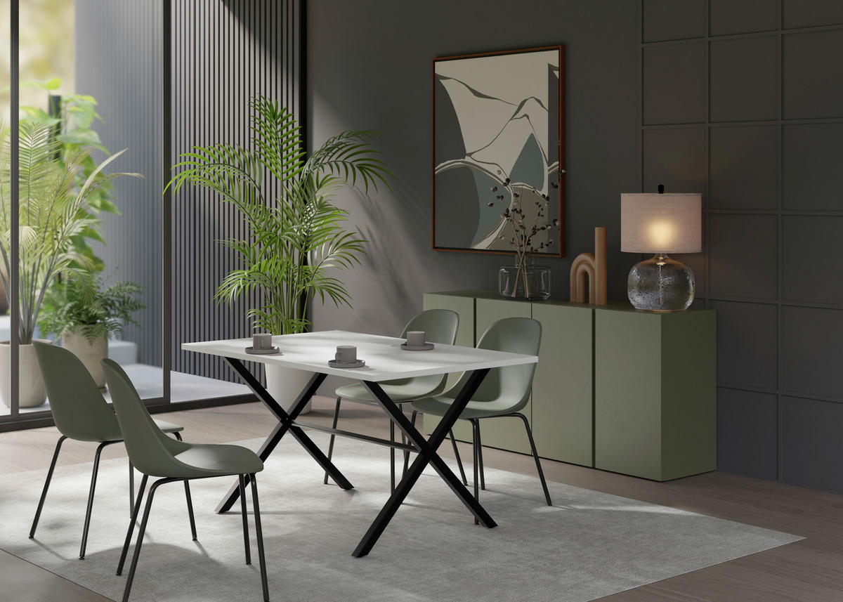 ESSTISCH Weiß rechteckig   - Schwarz/Weiß, Design, Holzwerkstoff/Metall (140/90/76cm) - Stylife