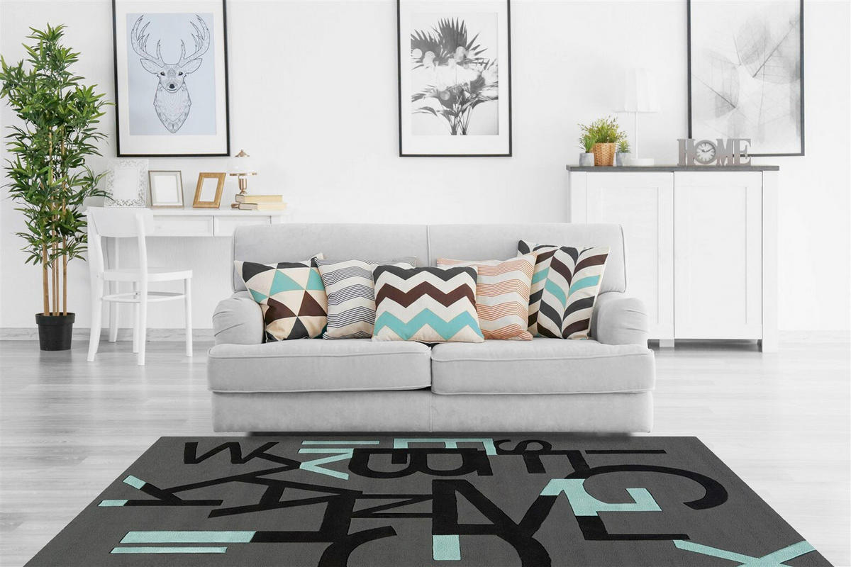 FLACHWEBETEPPICH  Wohnzimmer 140/200 cm Grau, Schwarz rechteckig  - Schwarz/Grau, Basics, Textil (140/200cm) - Kayoom