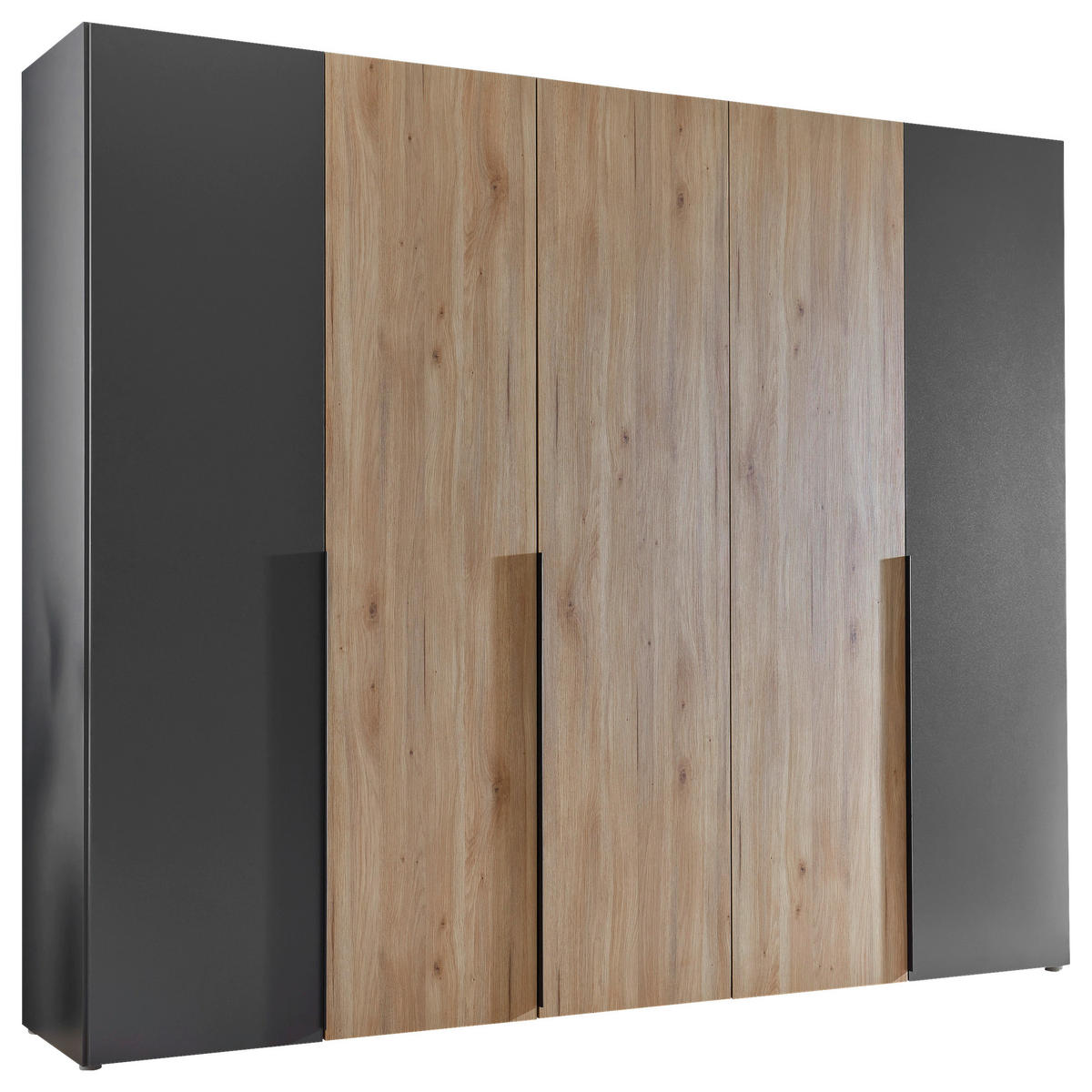 KLEIDERSCHRANK 249/210/53 cm,  in Graphitfarben, Eichefarben, 5-türig  - Eichefarben/Schwarz, KONVENTIONELL, Holzwerkstoff/Kunststoff (249/210/53cm) - Boxxx