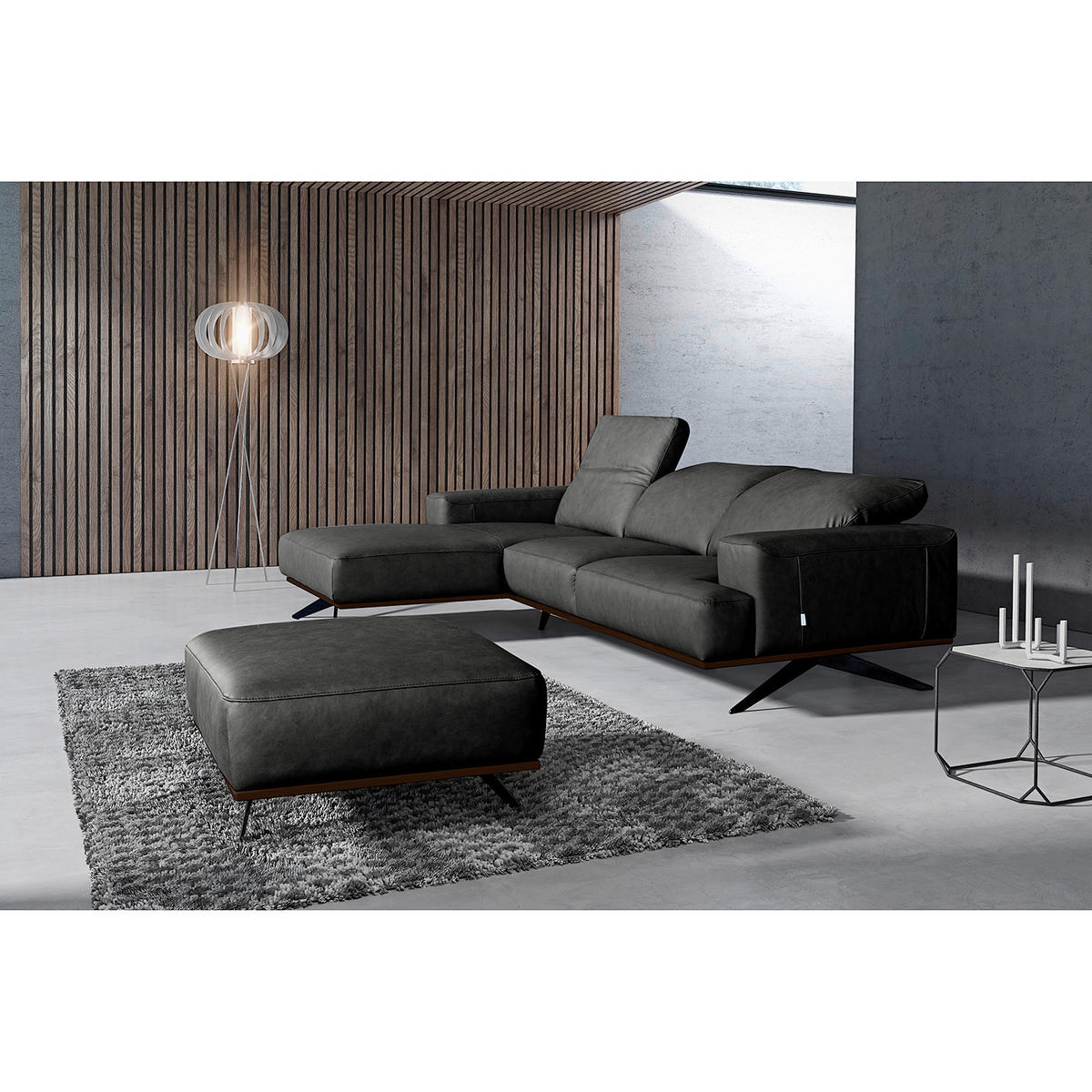 ECKSOFA  in Echtleder Schwarz  187/295 cm  - Schwarz, Design, Leder/Metall (187/295cm) - Livetastic
