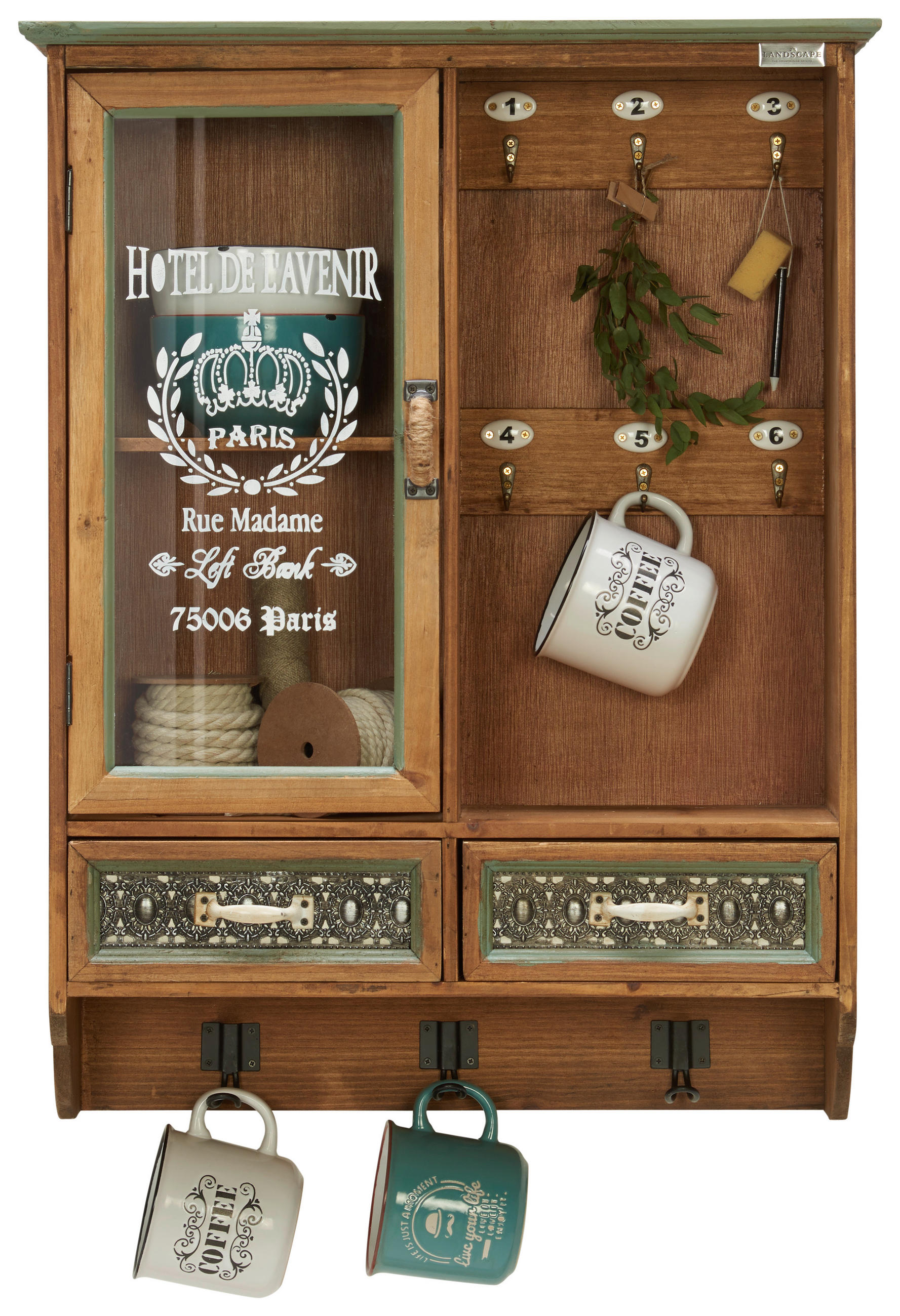 ZÁVESNÁ VITRÍNA, prírodná farba, 53,5/69,5/18,5 cm - prírodná farba, Trend, kov/drevo (53,5/69,5/18,5cm) - Ambia Home