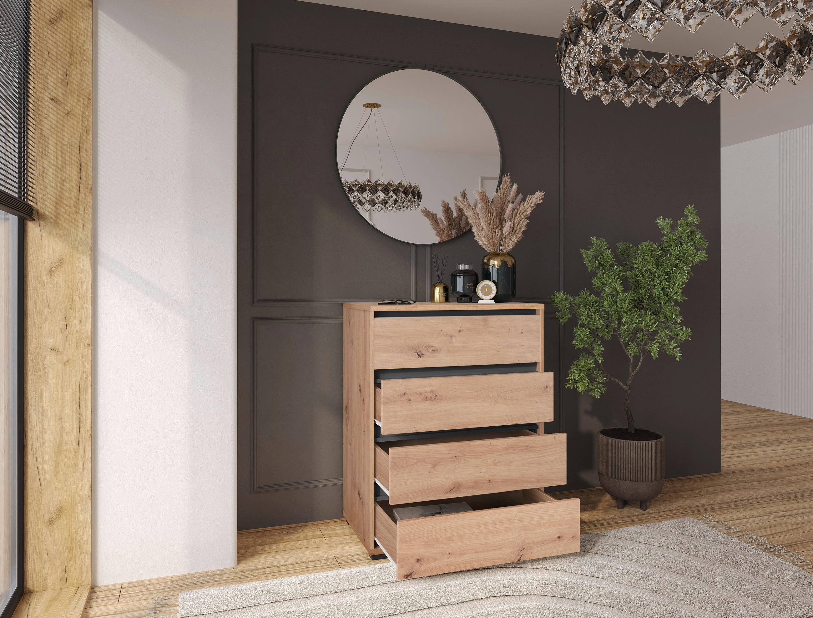 COMODĂ 80/103/48 cm  - culoare lemn stejar/antracit, Design, plastic/material pe bază de lemn (80/103/48cm) - Carryhome