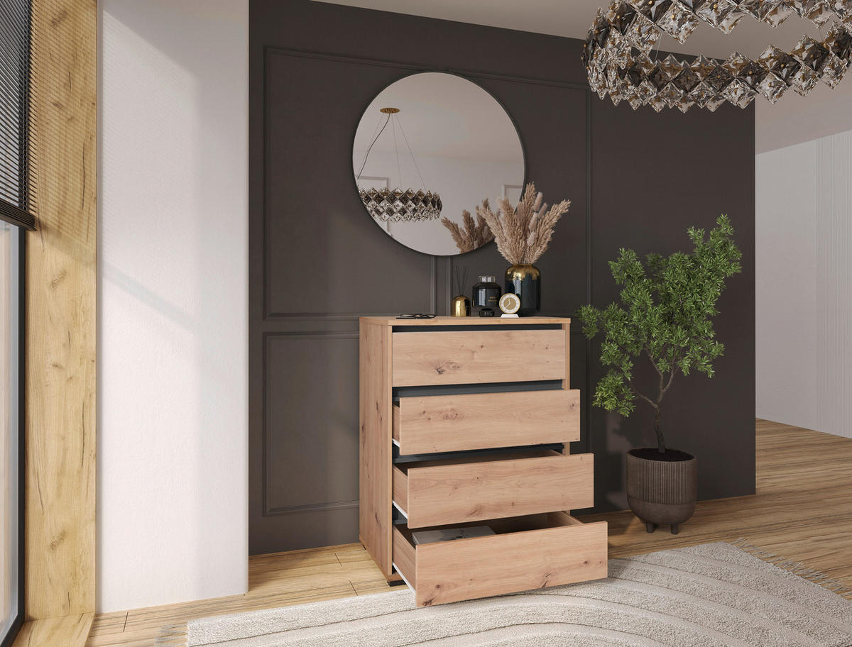 KOMÓD 80/103/48 cm  - tölgyfa/antracit, Design, műanyag/faalapú anyag (80/103/48cm) - Carryhome