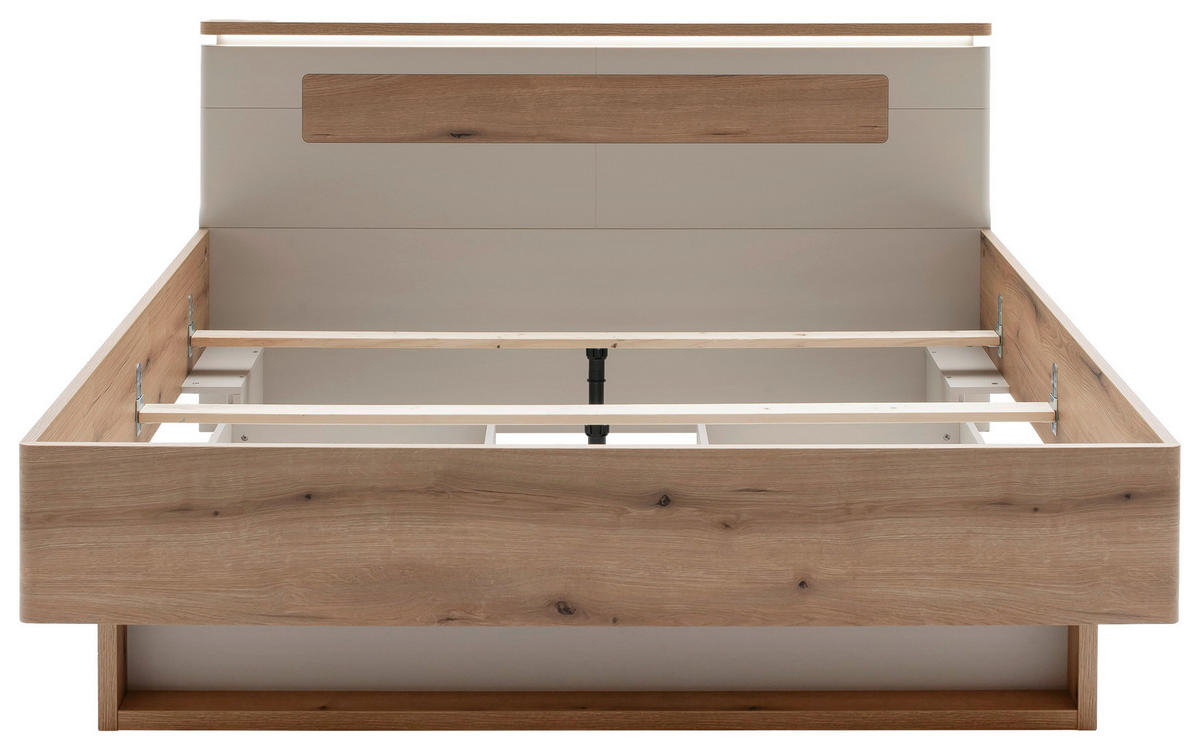 Pat, 180/200 cm, culoare lemn stejar, cașmir - cașmir/culoare lemn stejar, Design, material pe bază de lemn (180/200cm) - Venda