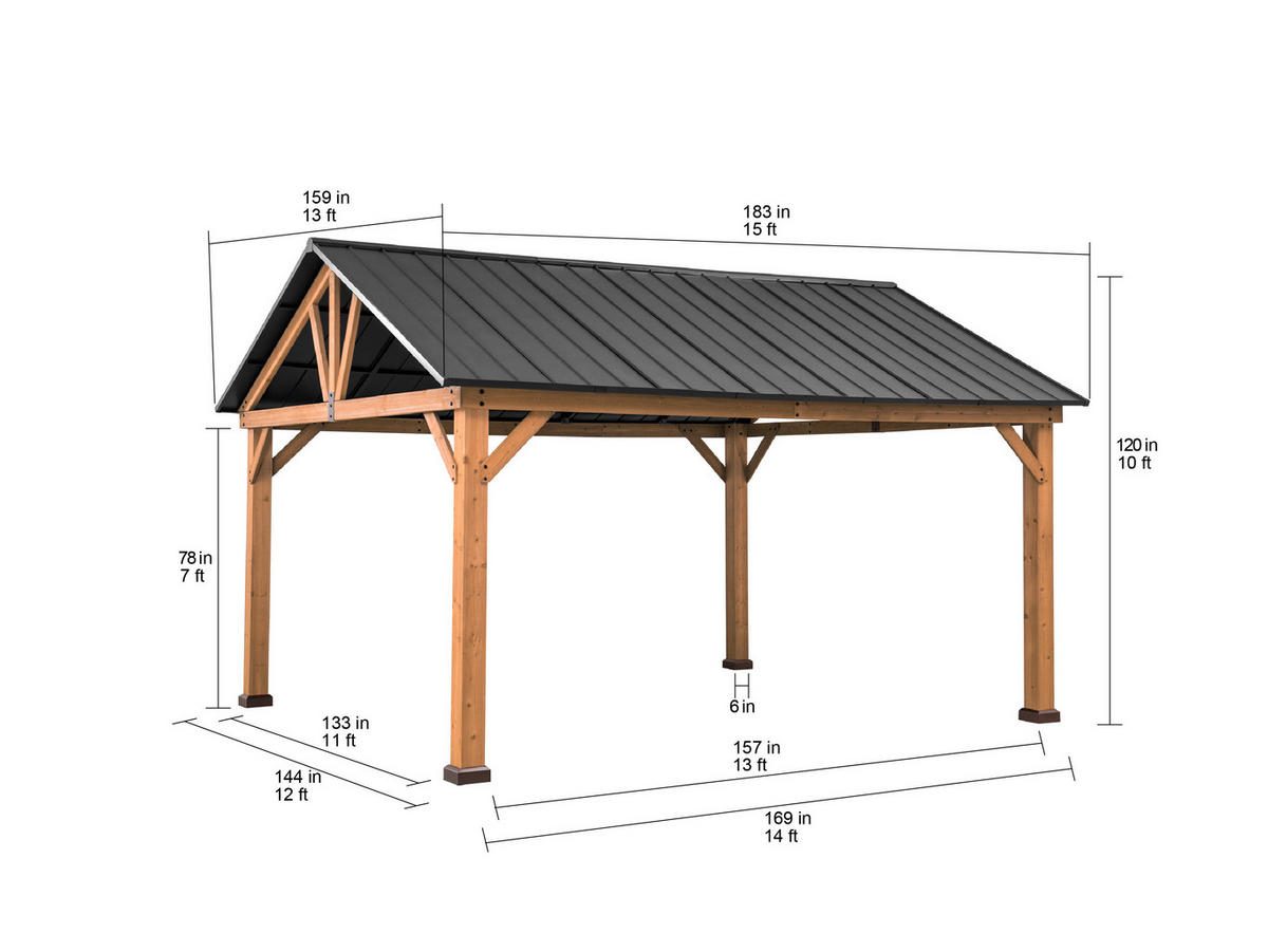 PAVILLON 404/306/465 cm  - Anthrazit/Naturfarben, Basics, Holz/Metall (404/306/465cm) - Modante