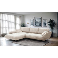 ECKSOFA BIARRITZ Beige Struktur Zierkissen, Rückenkissen  - Beige/Schwarz, Design, Textil/Metall (205/324cm) - MID.YOU