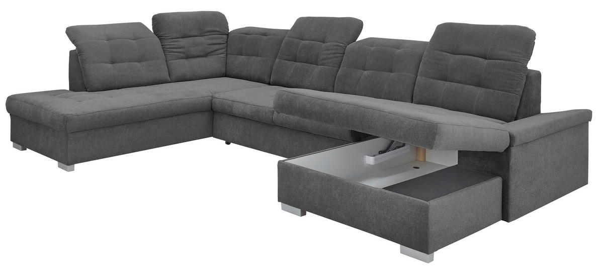 WOHNLANDSCHAFT in Mikrofaser Anthrazit  - Chromfarben/Anthrazit, Design, Kunststoff/Textil (212/330/169cm) - Livetastic