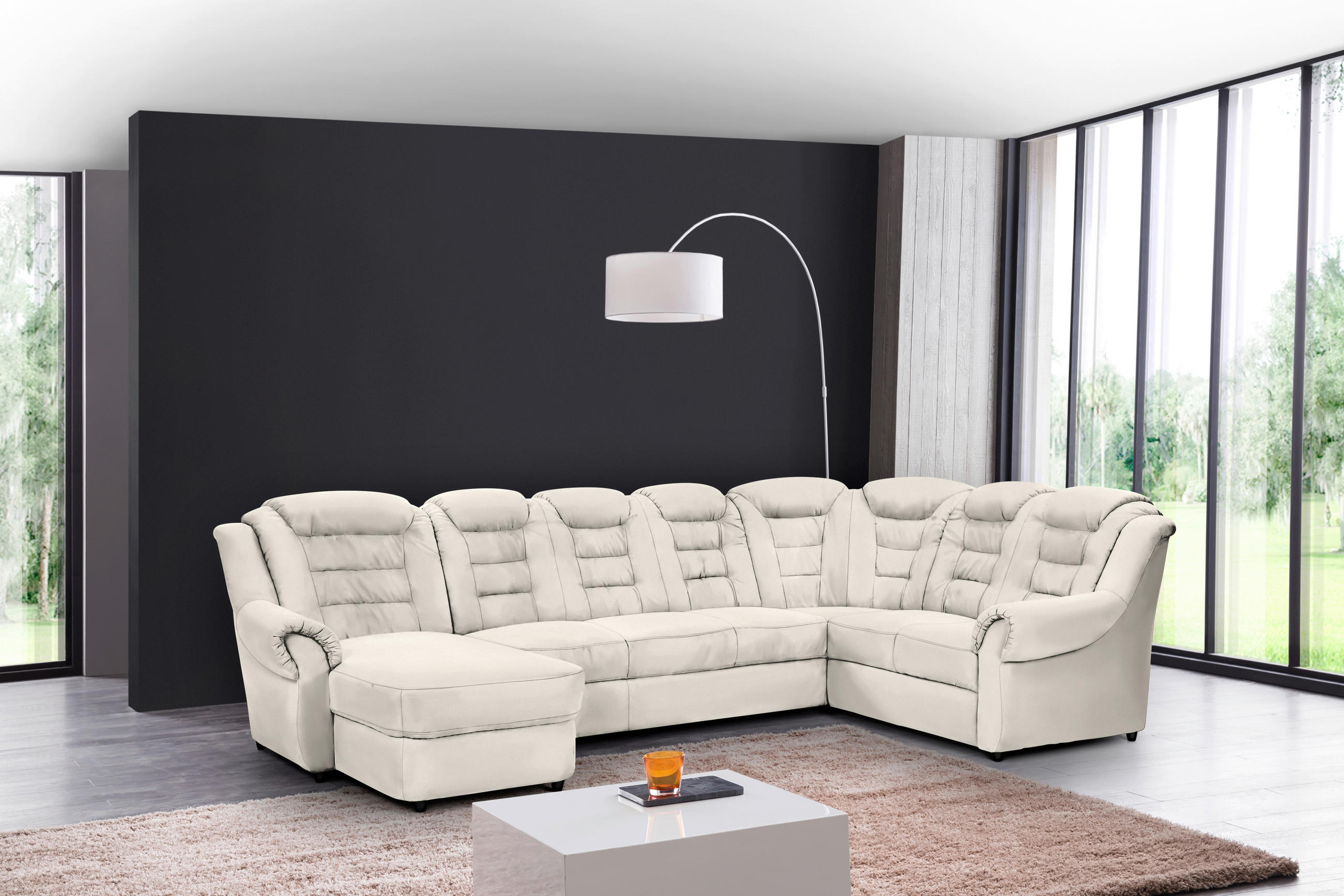 WOHNLANDSCHAFT in Lederlook Weiss  - Weiss/Schwarz, Konventionell, Kunststoff/Textil (165/333/216cm) - Livetastic