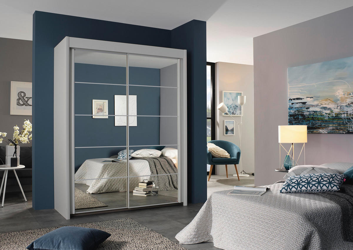 SCHWEBETÜRENSCHRANK 151/235/65 cm 2-türig Weiß  - Weiß, Basics, Glas/Holzwerkstoff (151/235/65cm) - Cantus