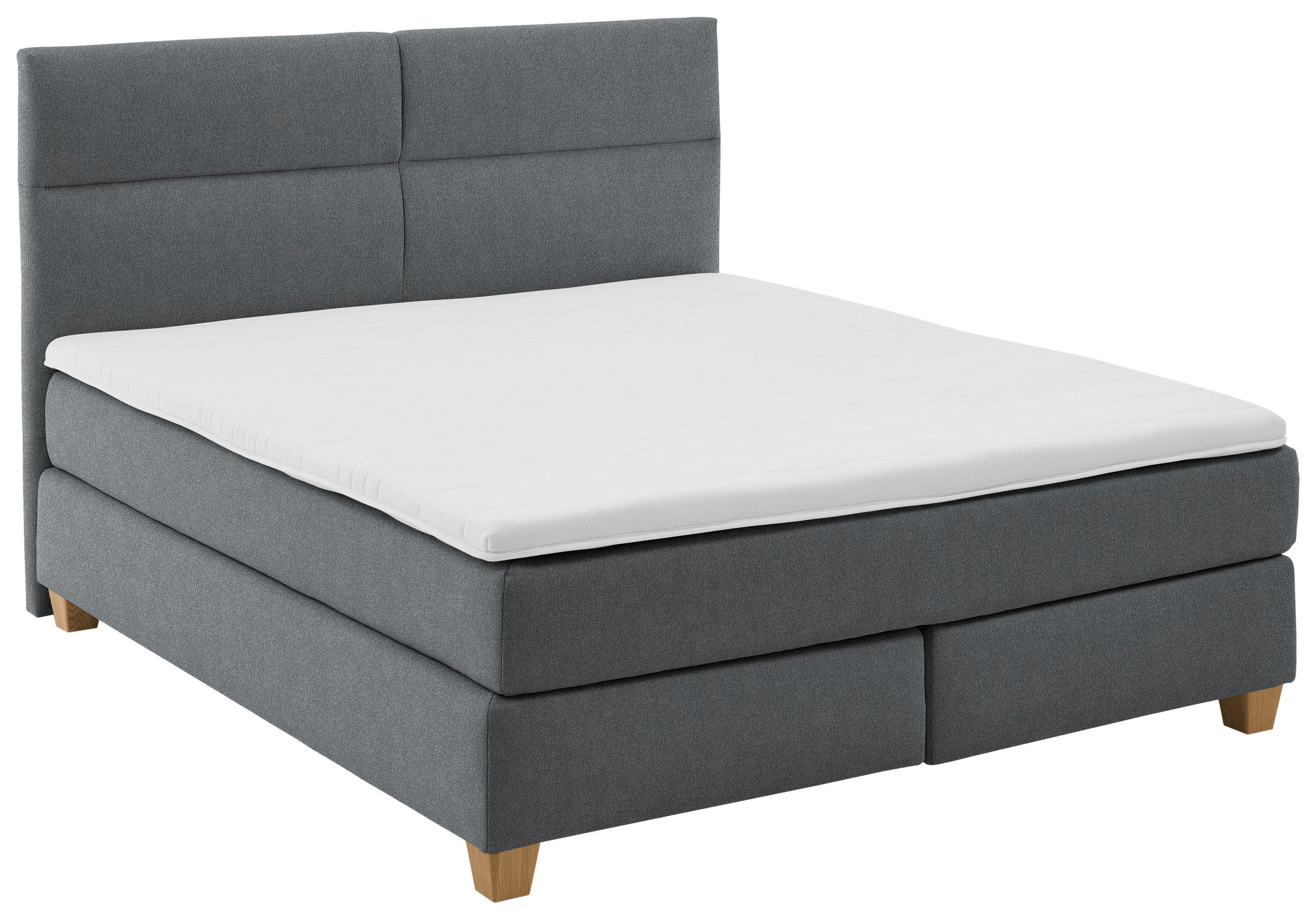 BOXSPRINGBETT 180/200 cm,  in Anthrazit, Matratze, gepolstertes Kopfteil, Topper, H2 + H3 = mittel + fest  - Anthrazit/Naturfarben, MODERN, Holz/Textil (180/200cm) - Beldomo - Sleep