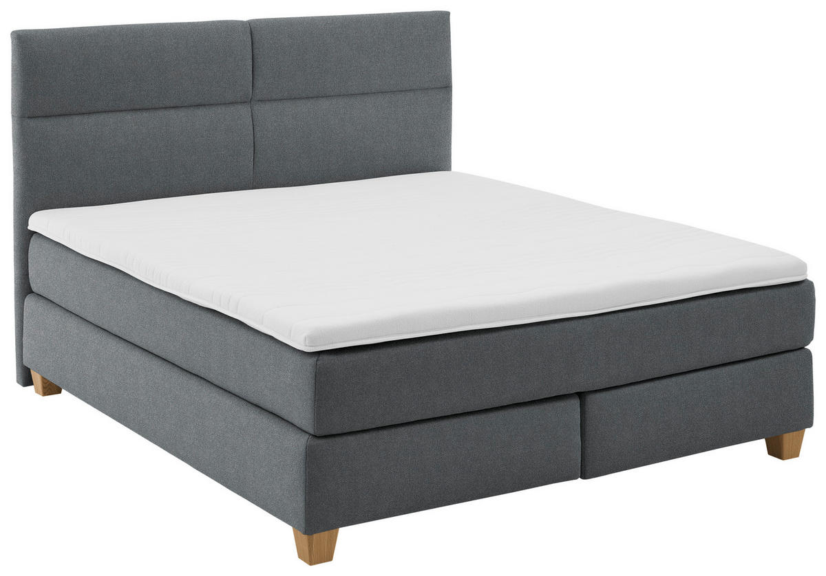 BOXSPRINGBETT 160/200 cm,  in Anthrazit, Matratze, Topper, H4 + H4 = sehr fest  - Anthrazit/Buchefarben, MODERN, Holz/Textil (160/200cm) - Beldomo - Sleep