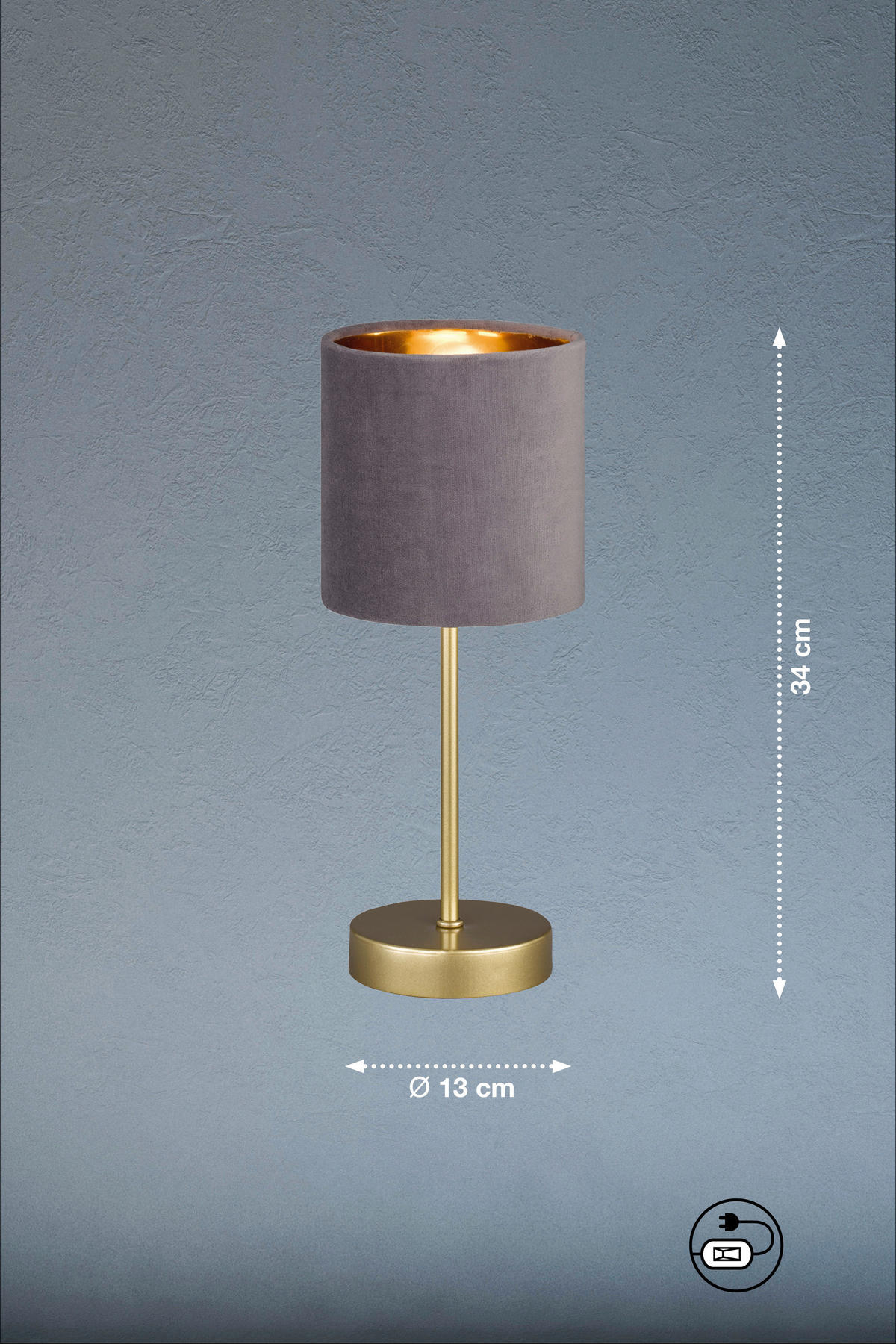 TISCHLEUCHTE 13/34 cm   - Goldfarben/Grau, Design, Textil/Metall (13/34cm) - Fischer & Honsel